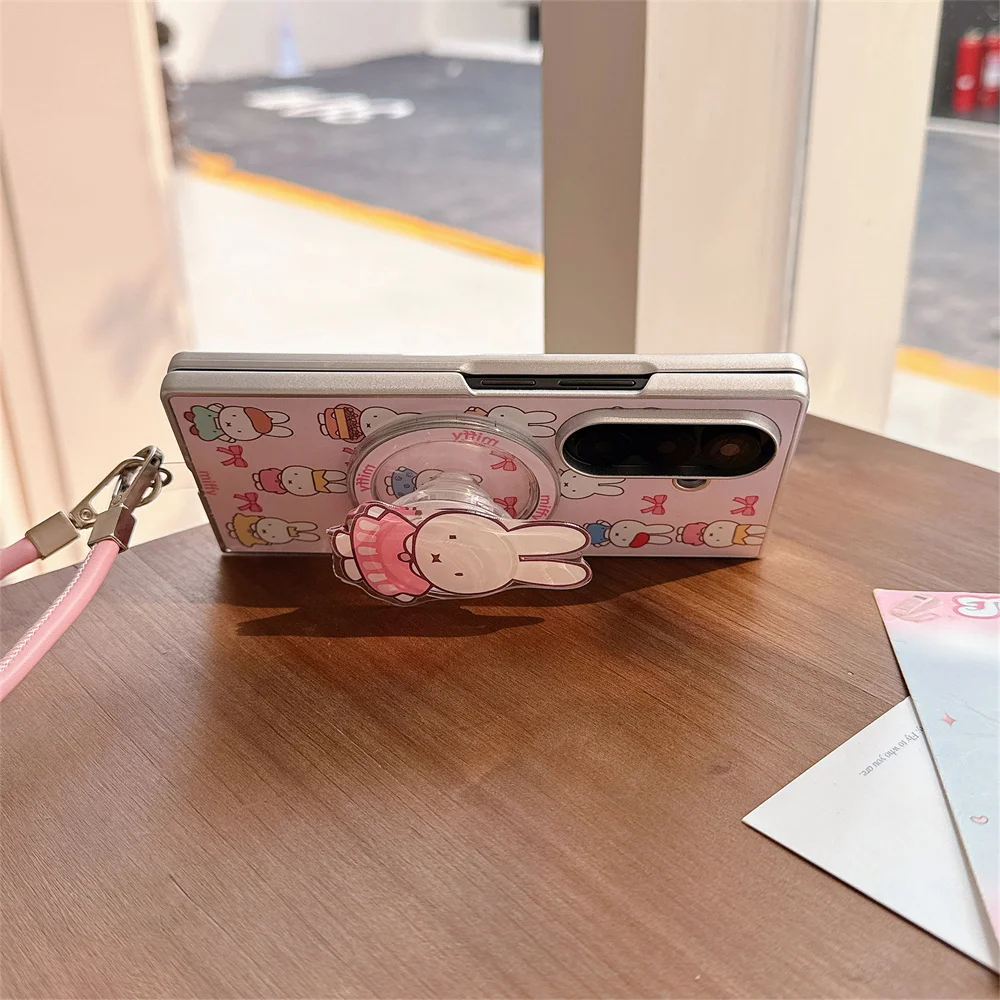 Urocze różowe etui magnetyczne z króliczkiem Miffy do Samsung Galaxy Z Fold 8 7 6 5 Fold 6 Fold 5 6 7 z podstawką Magsafe i łańcuszkiem — zdjęcie produktu 6
