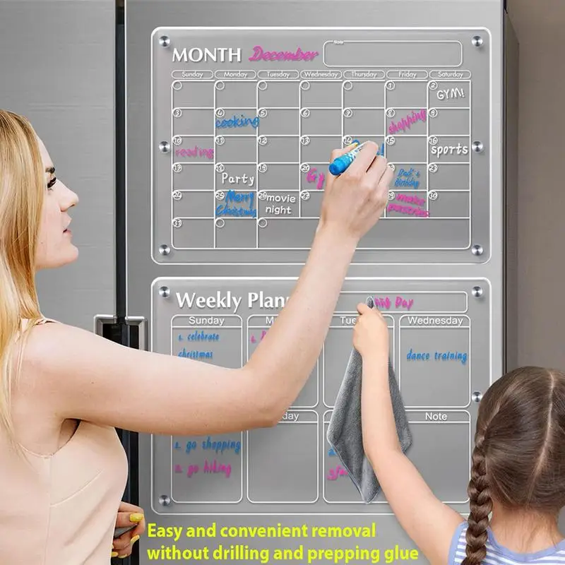 Fridge Magnet Sticker Calendar Board Planner Reusable Magnetic Dry Erase Board Schedule Transparent Acrylic Fridge Message Menu