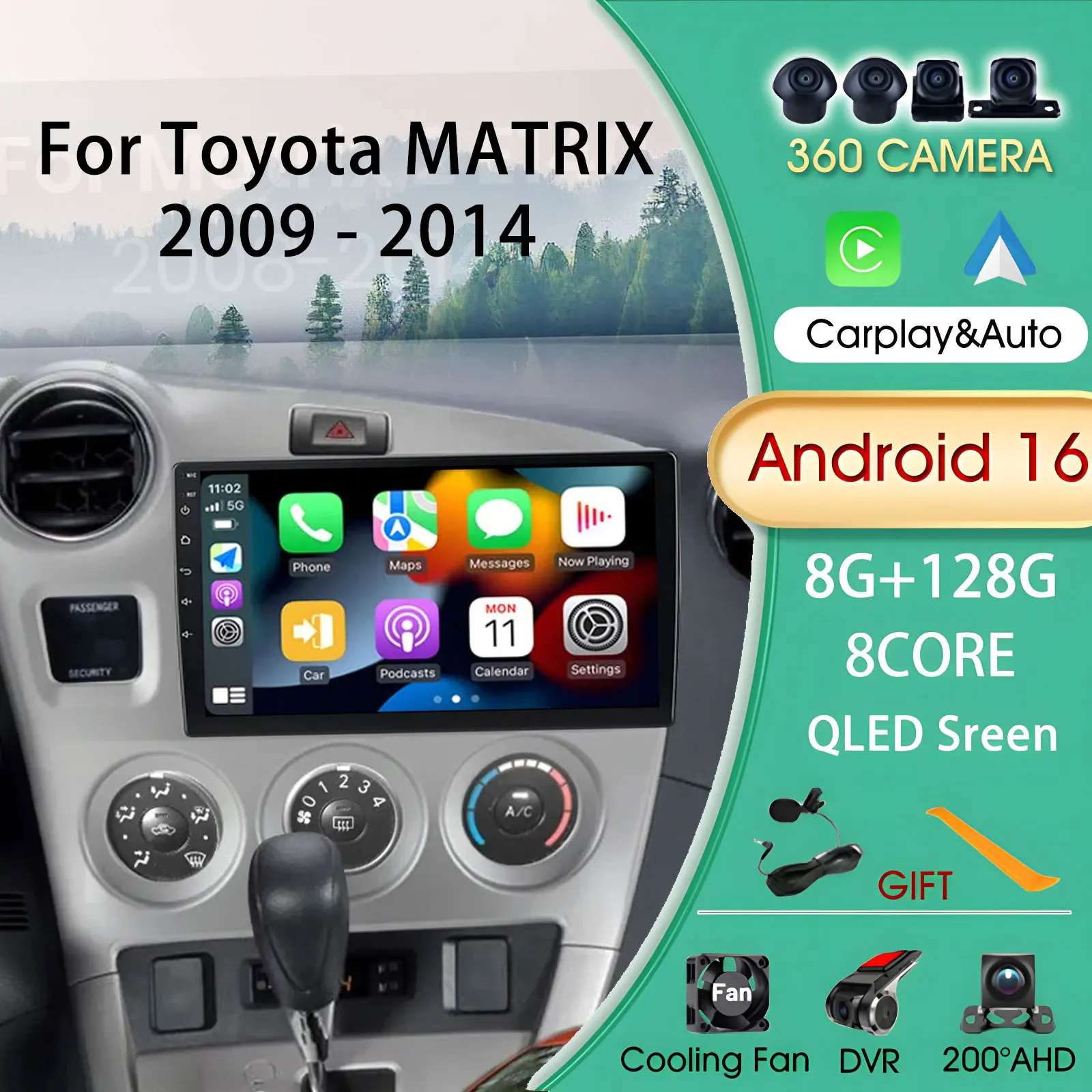 

2Din Android Carplay Android Auto Wireless For Toyota MATRIX 2009 - 2014 Multimedia Automotive Car Play Android 14 Video Stereo