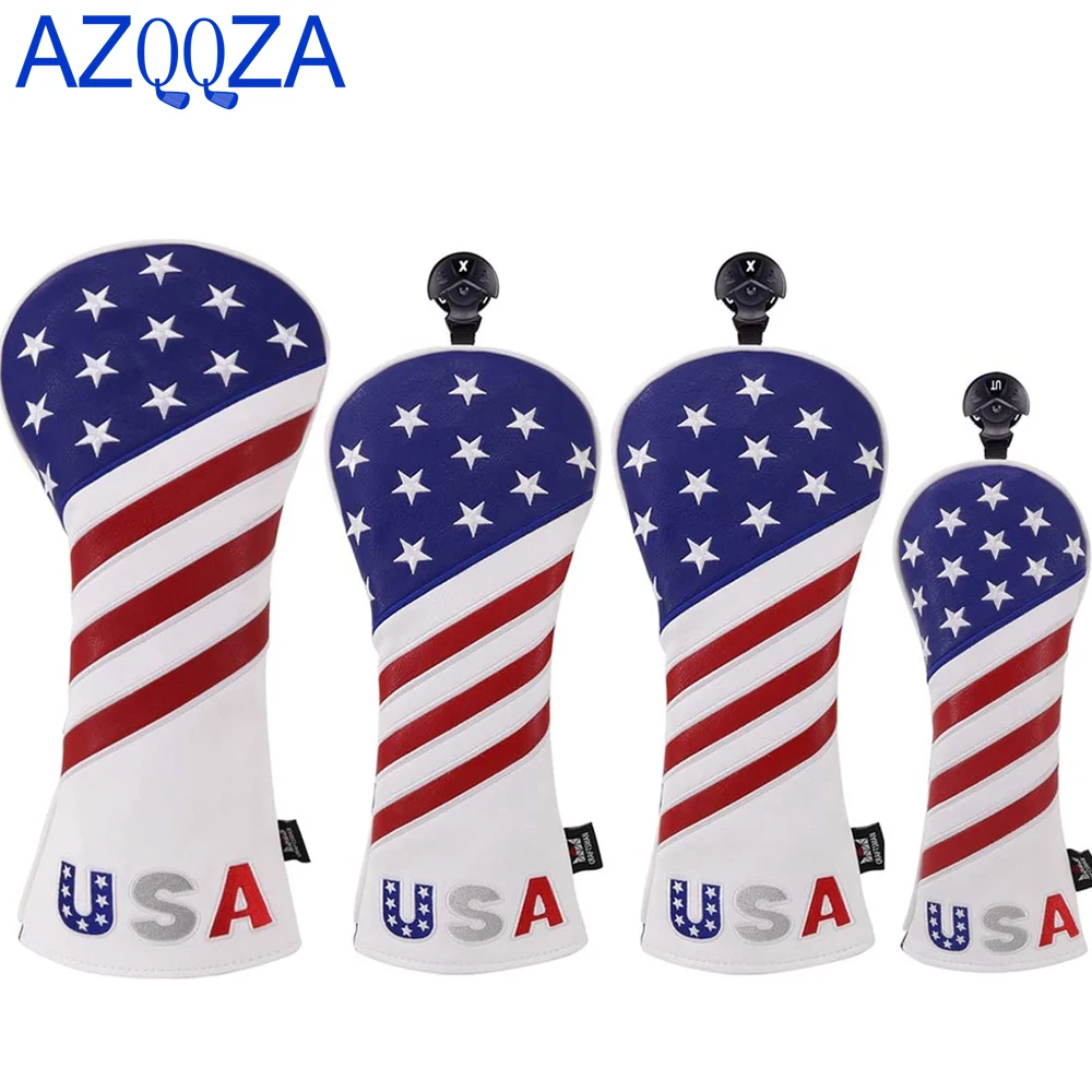 4 Stks/set Golf Rood/Wit/Blauw Usa Vlag 1 3 5 Ut Golf Club Driver Fairway Wood Hybrid cover Headcover Blade Mallet Putter Cover