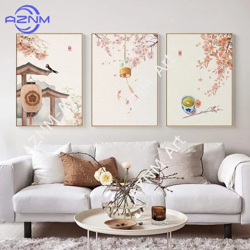 Chinese Style Landscape Canvas Painting Posters Flowers Tree