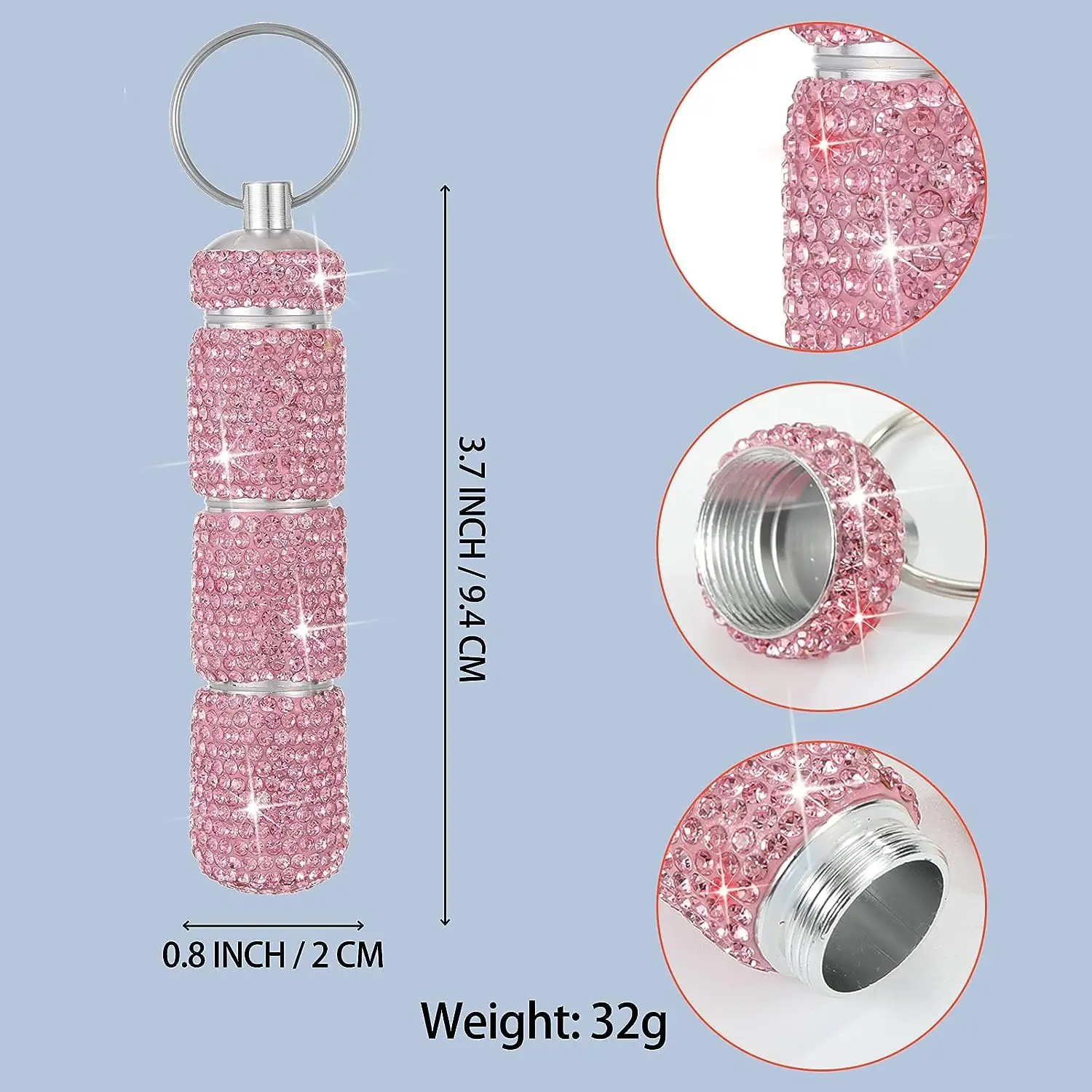 Bling Pill Case Portable Travel Pill Container ins Rhinestone Waterproof Small Pill Holder with Keychain Cute Pill Storage Box