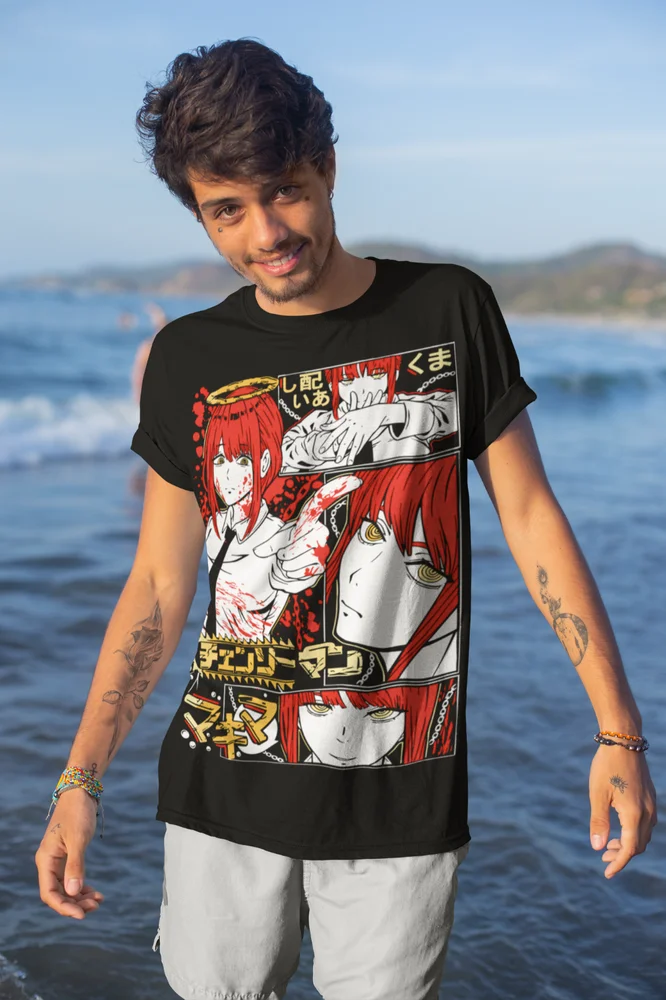 Unisex Denji e Makima Anime Manga Camiseta, Motosserra Homem, Suave