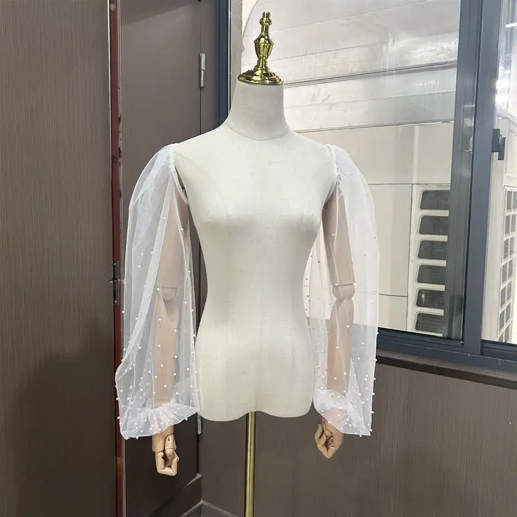 اللؤلؤ الزفاف الأكمام منتفخ تول قفازات الزفاف حزب رسمي العروس التبعي النساء الديكور