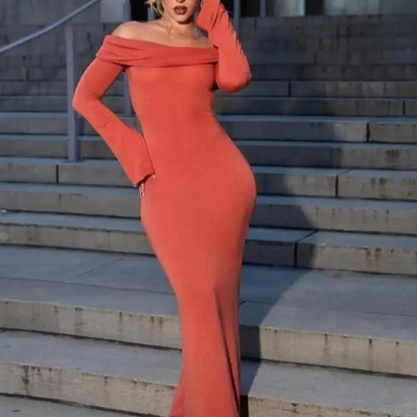 

Sexy oulder Bared Bal Slim Fit Dr for Women New Cross Border Sle Autumn Season Seven Quarter Sve ort Pants