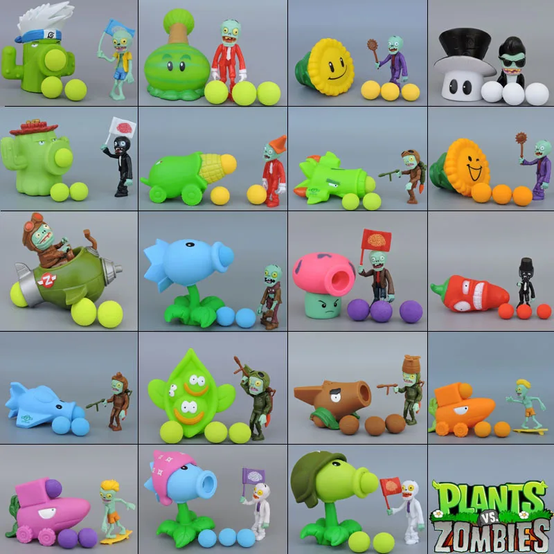 Plants vs Zombie 40 Models Box Set Plant Cactus Peashooter Puff-Shroom Soft Rubber Full Anime Figure Model Dolls Kids Toys Gifts