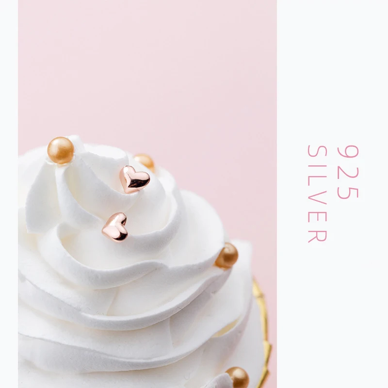 Modian Genuine 925 Sterling Silver Tiny Cute Hearts Lovely Stud Earring for Women Girl Gift Rose Gold Color Fashion Jewelry