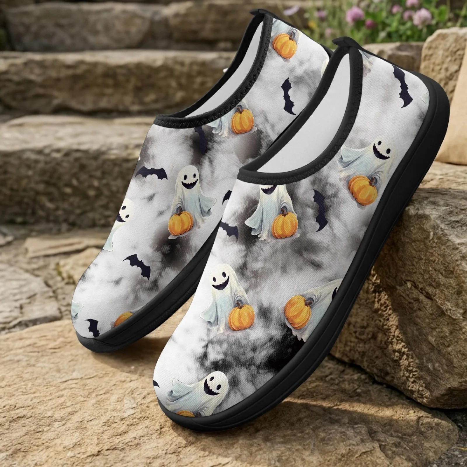 PENSTROLL Ghost Pumpkin Bat Hiking Shoes Polyester & EVA Casual Flats Slip On Workout Gym Shoes for Walking Fall Fashion