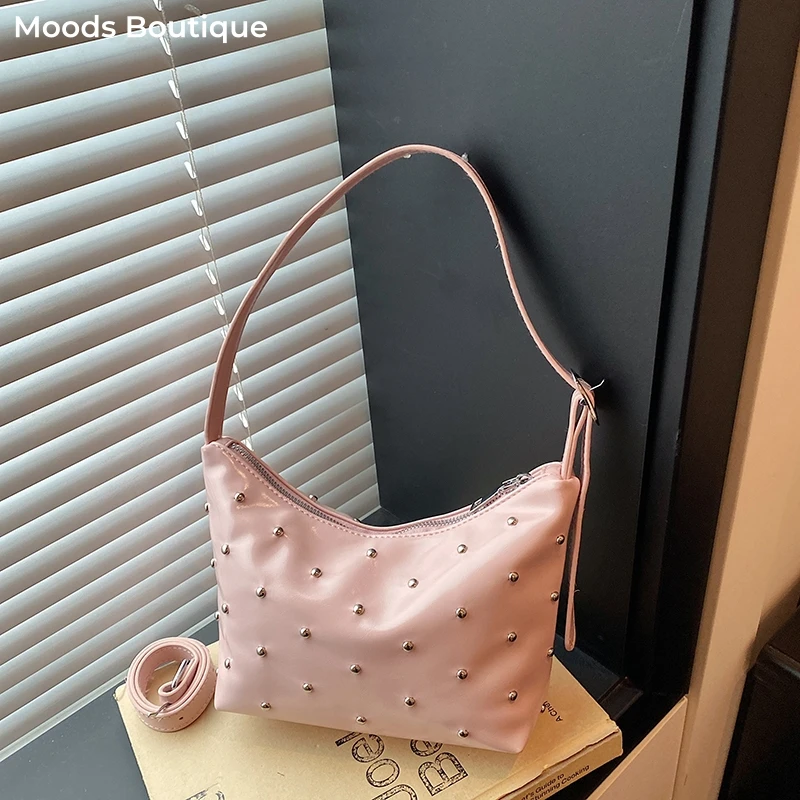 

MOODS Punk Style Shoulder Hobo Bags For Women Vegan Leather Rivets Decor Crossbody Bag 2026 Summer New Daily Lightweight Handbag