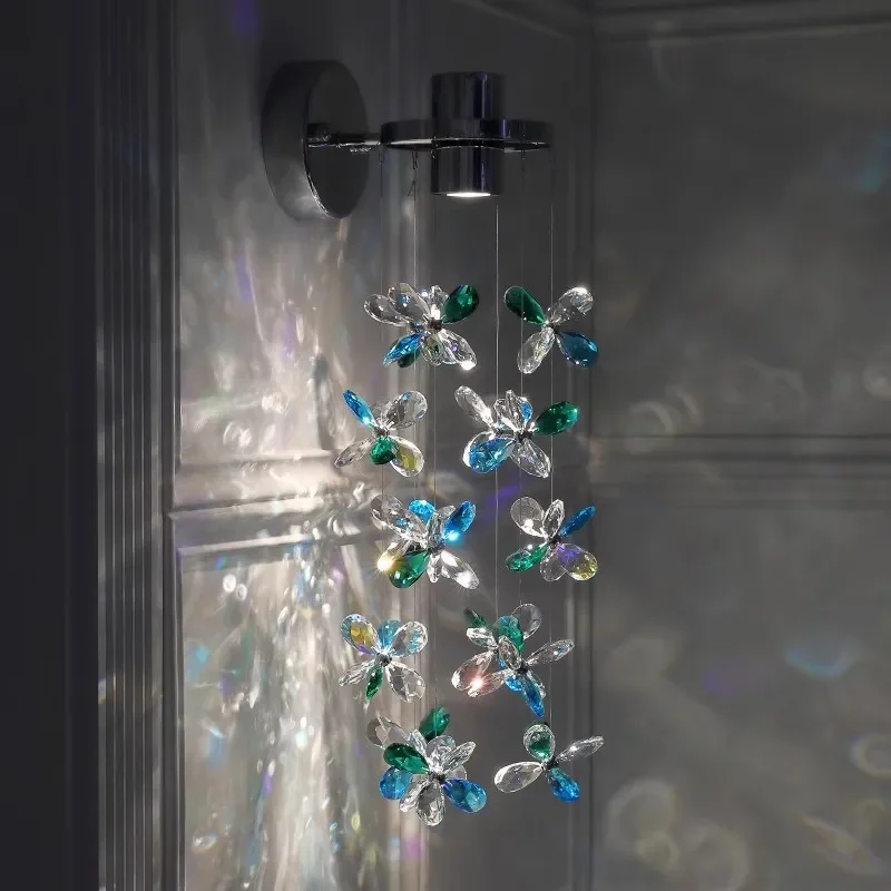 Modern Crystal Flower Wall Lamp for Living Room Bedroom Background High End Ambient Light Simple Decorative Sconce Fixture
