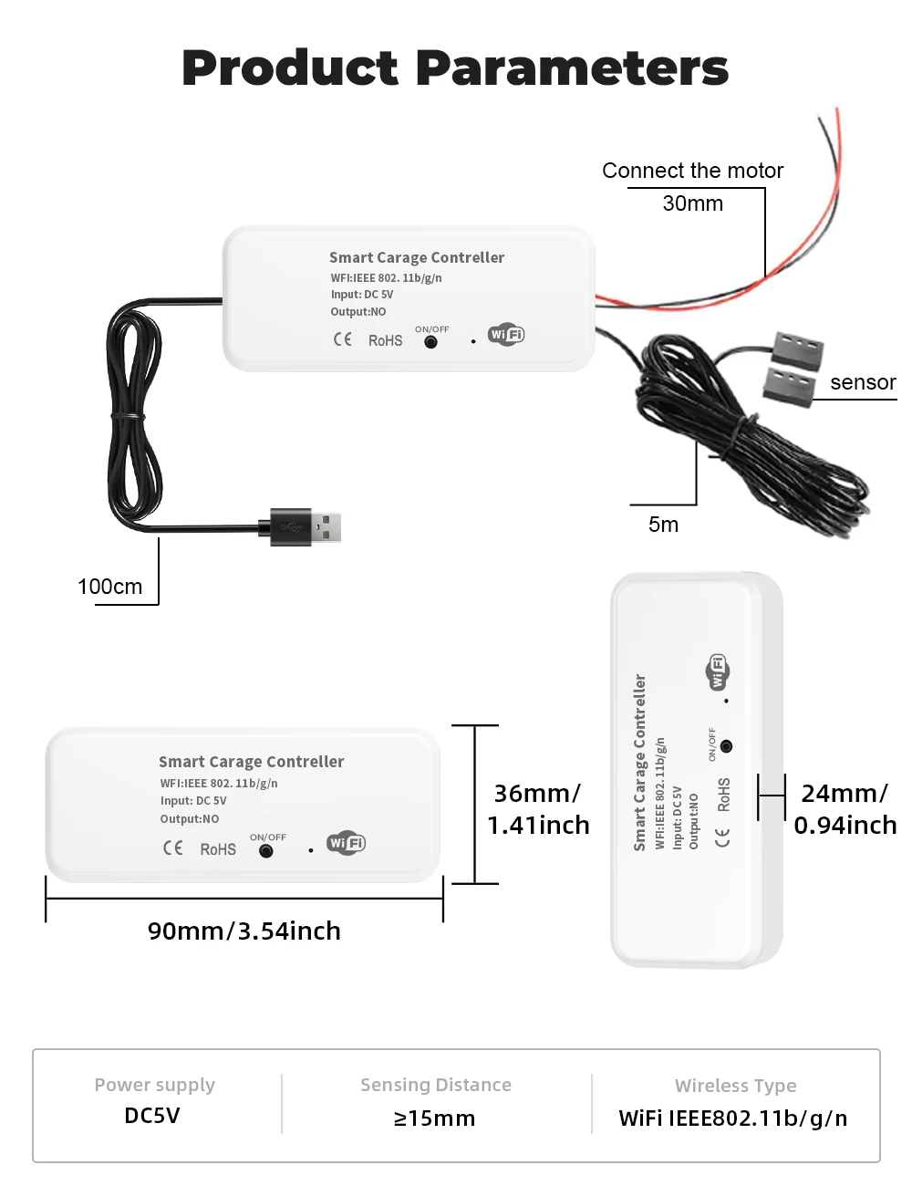 Ouvre-porte de garage intelligent, WiFi, Smart Life, Tuya, télécommande, compatible avec Alexa, Google Home, Voice, aucun hub requis