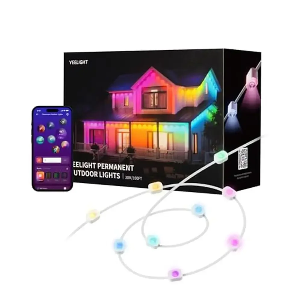 Outdoor Smart 50 Ft Permanent String Lights RGBIC Music Sync DIY IP67 Waterproof Outdoor Lighting Eaves Patios Rooftops Party