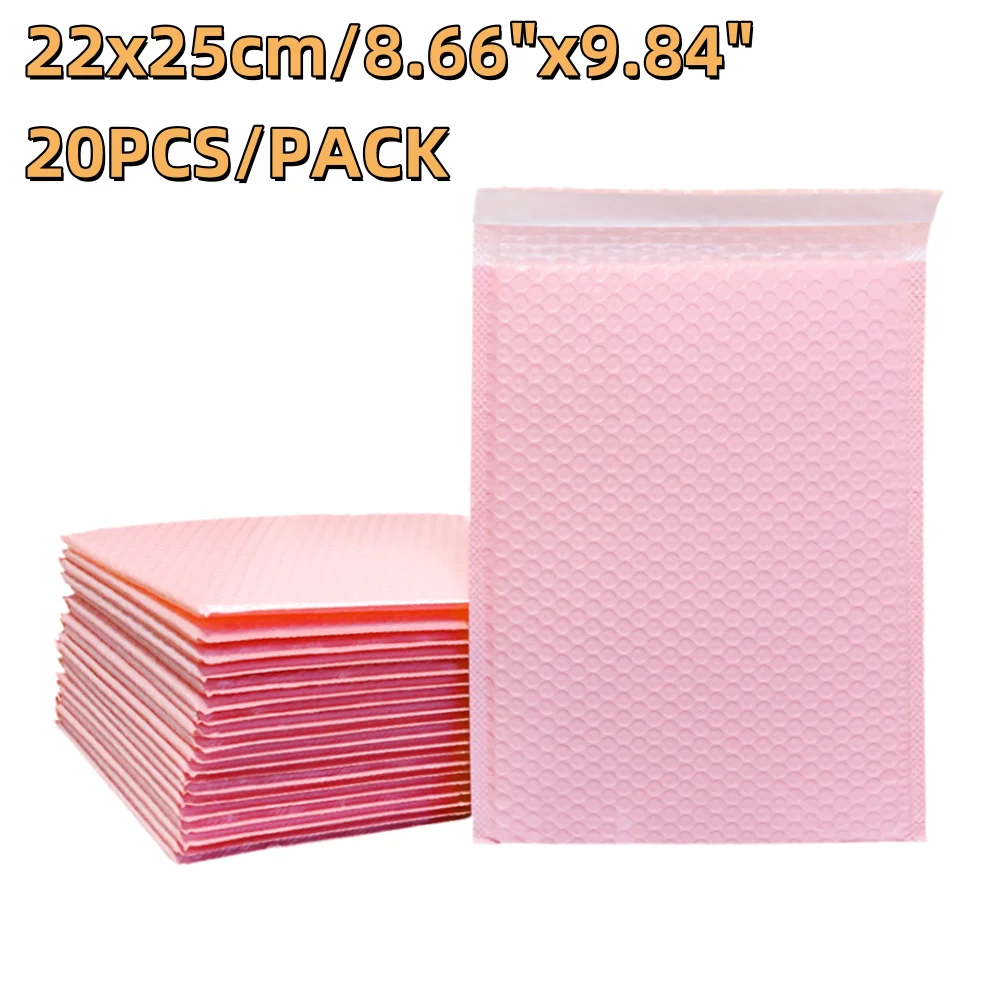 20 sobres acolchados de burbujas de polietileno rosa de 22x25cm de ancho para productos de belleza, catálogos, envíos al por menor de marca