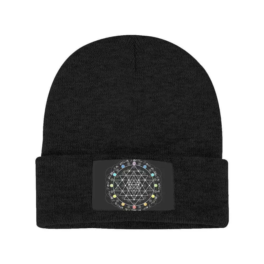 Sacred Geometry Gold Flower Of Life Sri Yantra Chakra Yoga Knitted Beanie Hat Beanies Cap Retro Adjustable image 2