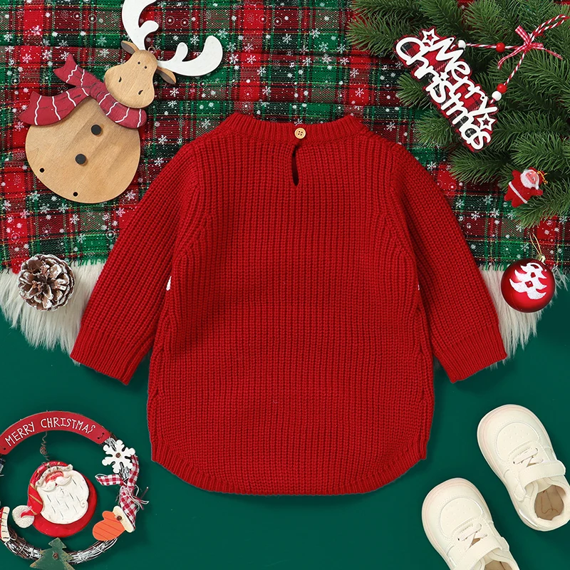 Christmas Baby Bodysuit Knitted Newborn Child Xmas Clothes Cute Gingerbread Man Tops Infant Boys Girl Jumpsuit Long Sleeve 0-18M