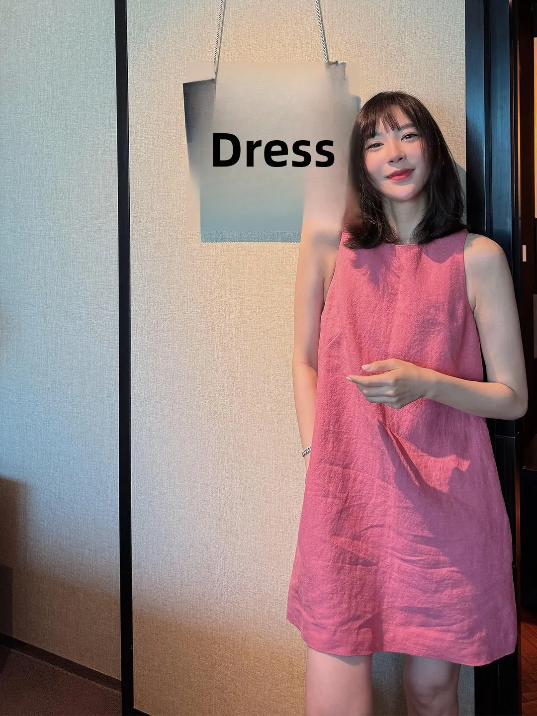 

Laid-back Korean Style Sleeveless Pink Cotton Linen Dress Women Summer Age-defying Casual Vacation Vest Long Skirt
