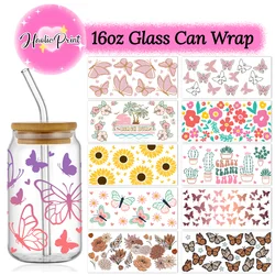 Mooie Vlinder Bloem Uv Dtf Cups Wrap Sticker Diy Label Transfer Sticker Waterdichte Print