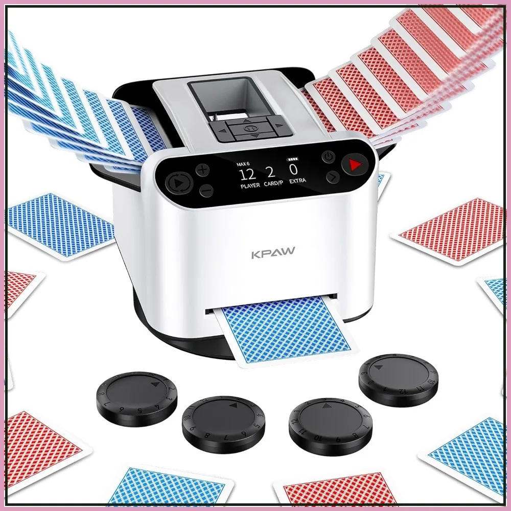 

Automatic Card Shuffler and Dealer for Poker, Blackjack, UNO - Supports 1-2 Decks, 12 Players with Remote Control