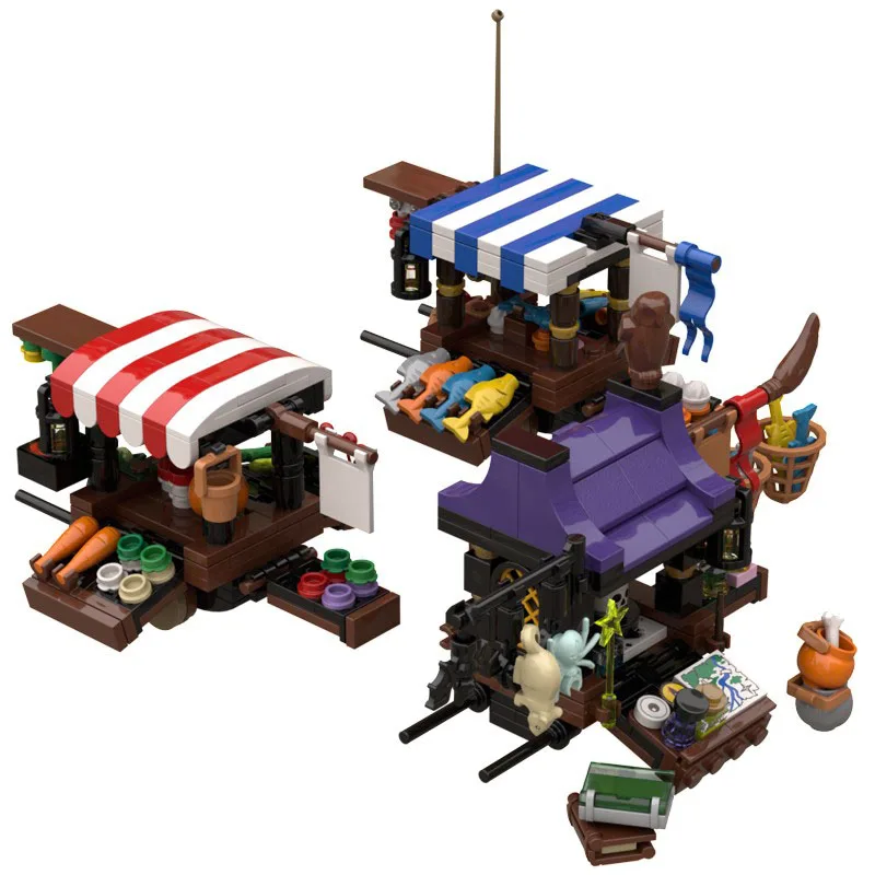 MOC – blocs de construction d'architecture de vue de rue créative médiévale, jouets pour enfants, cadeaux