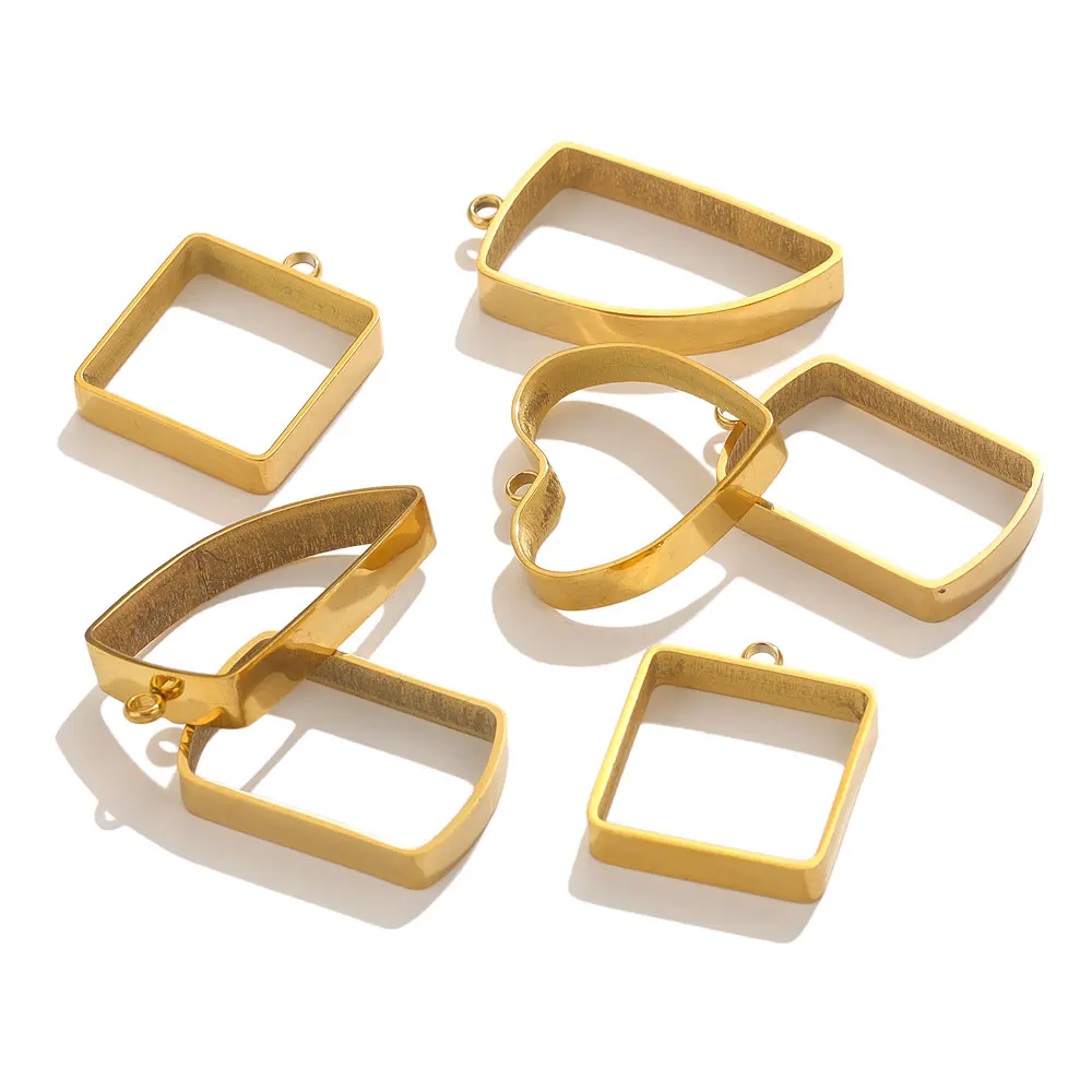 10pcs Stainless Steel Geometric Bezel Hollow Charms Pendant For UV Resin Silicone Mold Blank Frame DIY Jewelry Bezel Charms