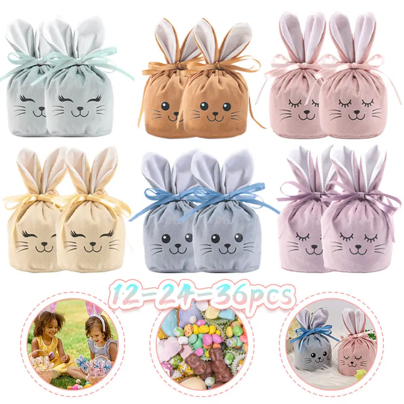 2024 Newest Easter Velvet Rabbit Ears Bags Cute Bunny Packing Bag  Sugar Candy Cookie Cute Bag For Easter Wedding Birthday Party