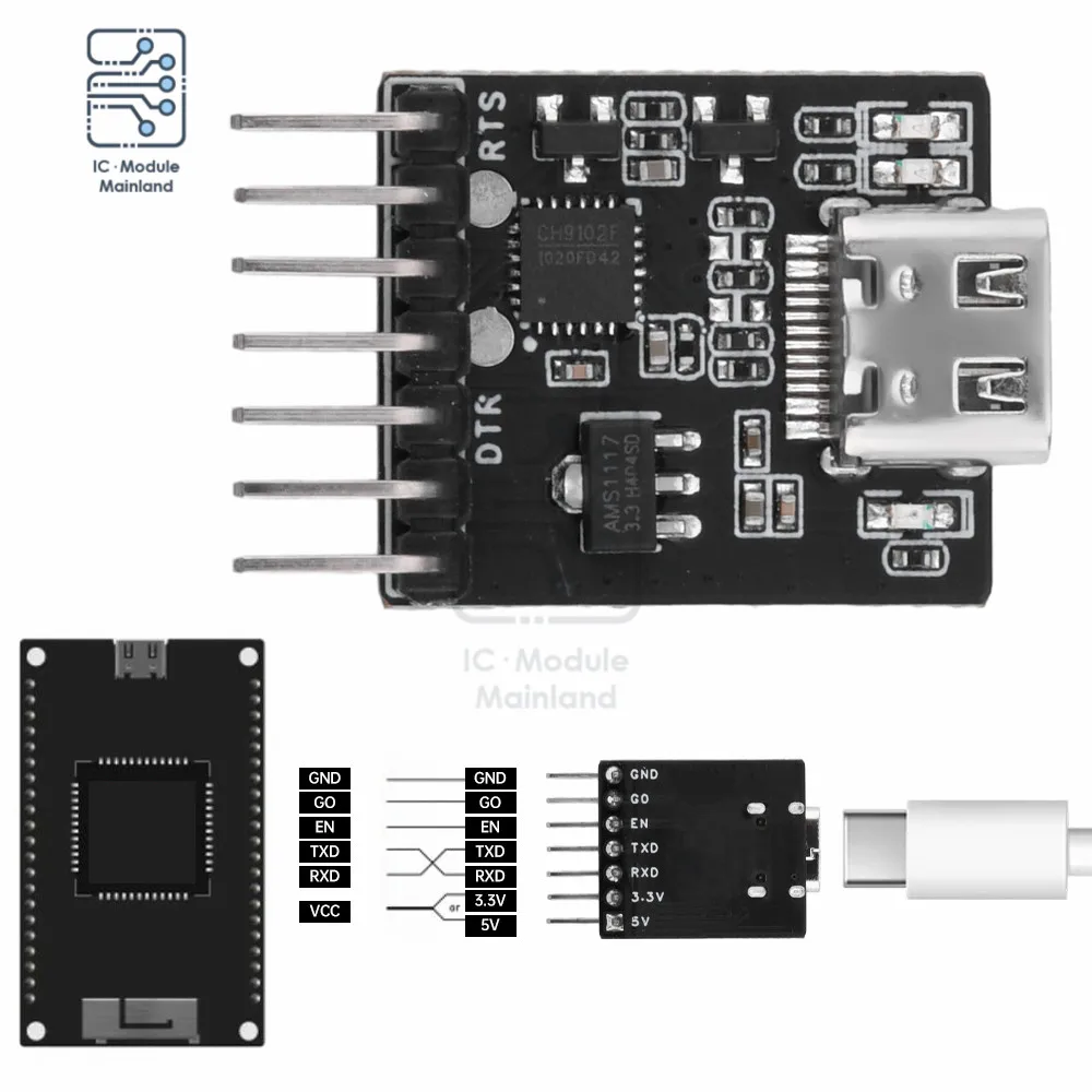 USB to UART /RS232 /RS485 Serial Burner Down loader Module  CH910F  Driver-free for ESP32 TYPE-C Interface Pin Chip Programs