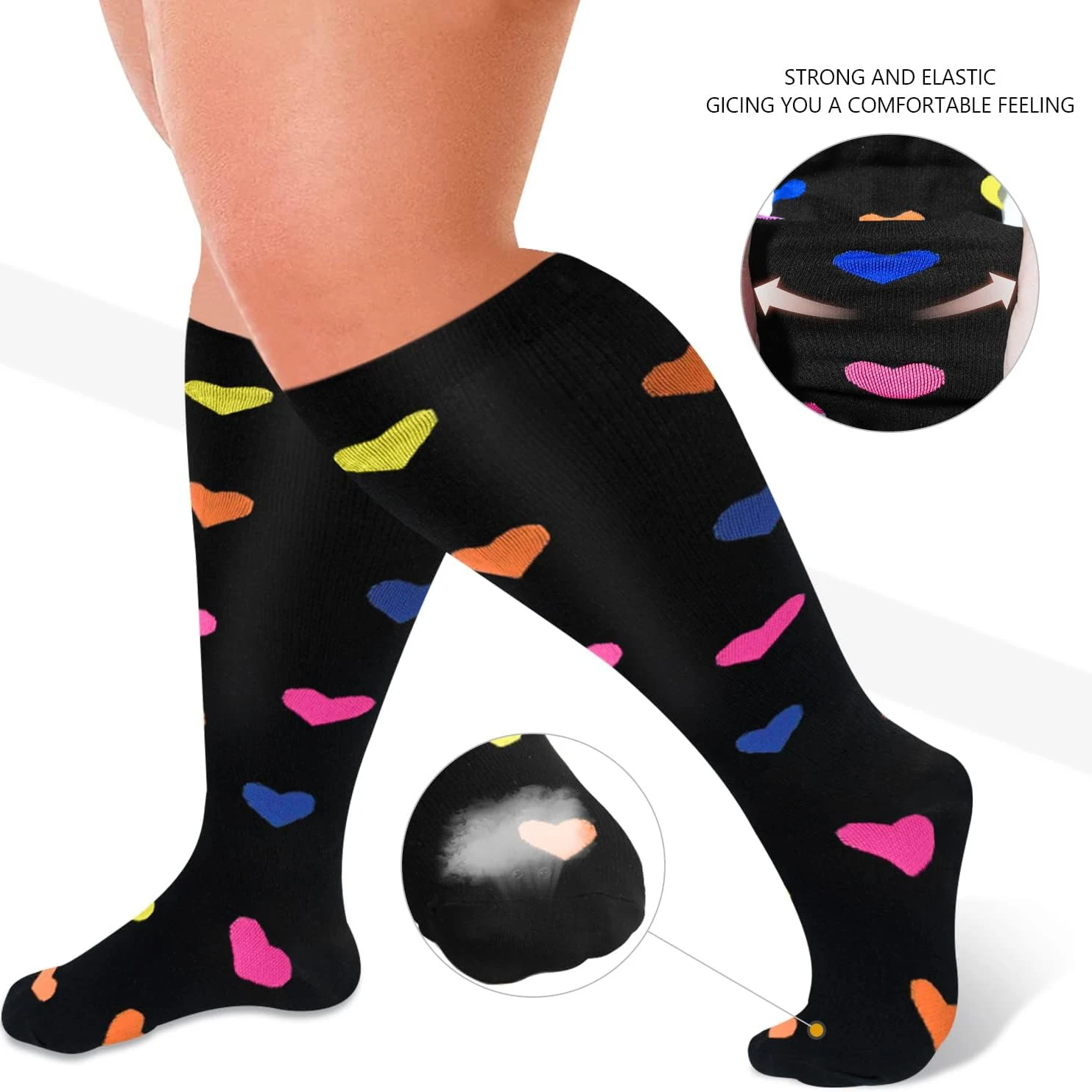 1 Pair Premium Plus Size Compression Socks - Unisex, Wide Calf, Graduated Support for Running, Hiking,for Enhanced Circulation