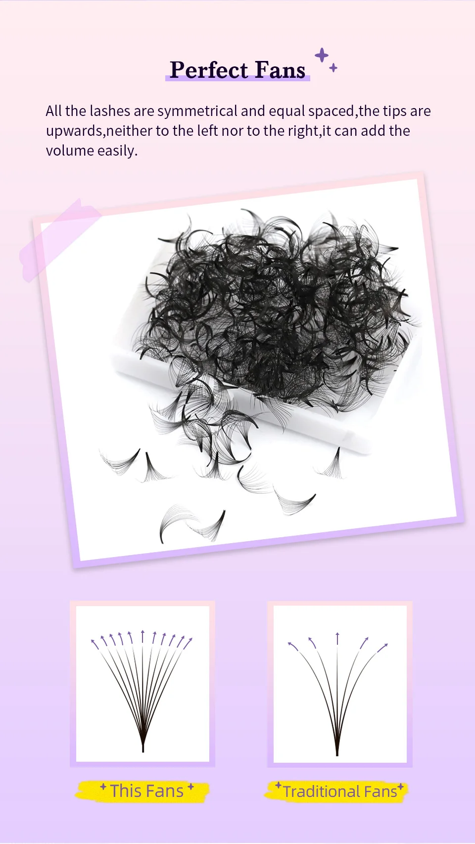 AGUUD 500/1000 Fächerwimpern mit spitzer Basis, vorgefertigte russische Volumen-Wimpernverlängerungen, 3D-16D, scharfer Stiel, Promade Falsche Nerzwimpern – Detail 9