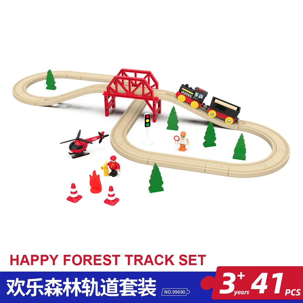 

Happy Forest Track Set, Wooden Track Small Train Children's Puzzle Toy Scene Model Assembly Track, XT140