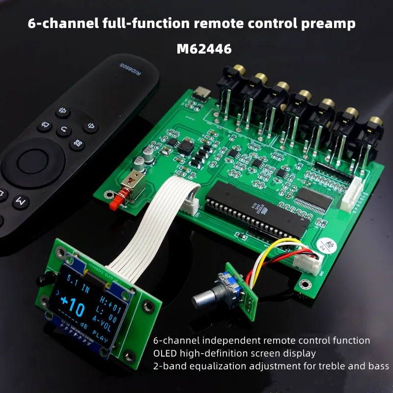 M62446 6 Channel Remote Control Volume Control Preamplifier LCD Display 5.1 Audio Volume Preamp NE5532 OP AMP For Amplifier