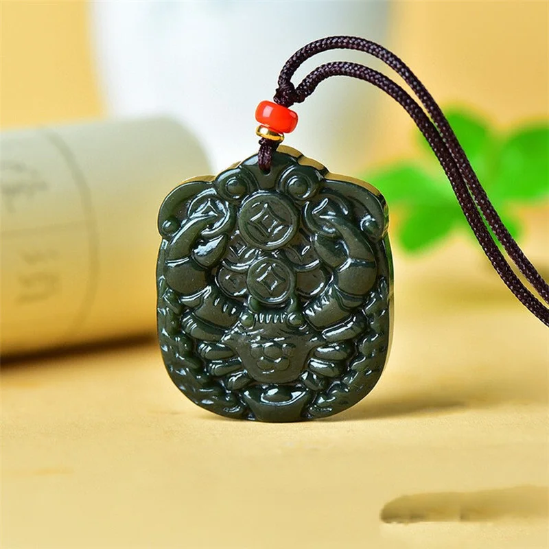 

Natural Hetian Jade Sapphire Bafanglaicai Brand Men's and Women's Models Simple and Versatile Pendant Jewelry