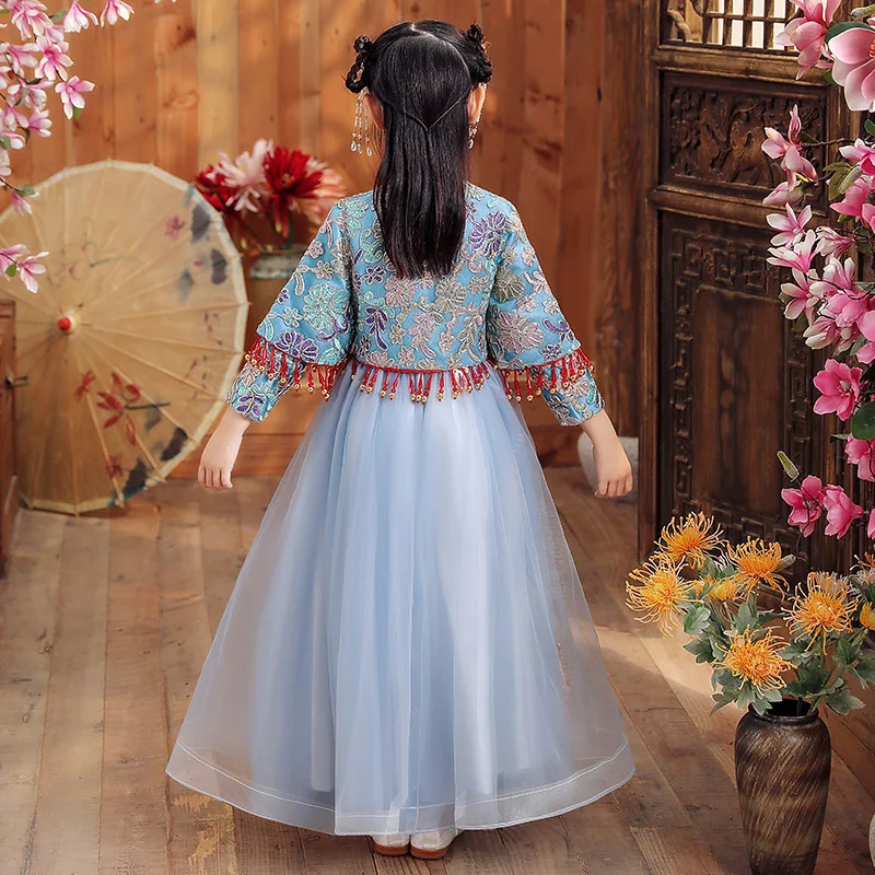 Meisjes Herfst Winter Nieuwe Chinese Stijl Traditionele Borduurwerk Hanfu Prinses Jurk Feestavond Prestaties Vestido Fairy Qipao