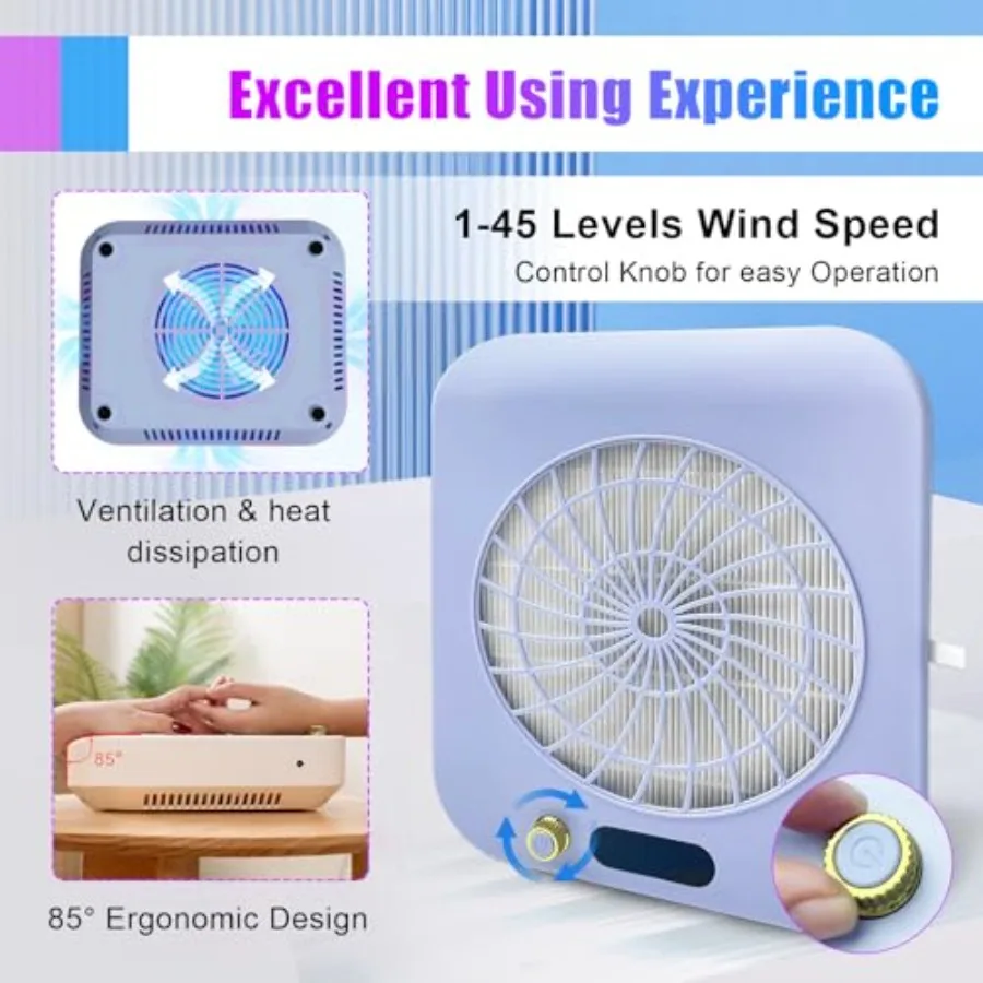 Colector de polvo para uñas, aspirador inalámbrico recargable para polvo de uñas, portátil con filtro reutilizable, potencia de succión de 4300 RPM, ventilador técnico para uñas E