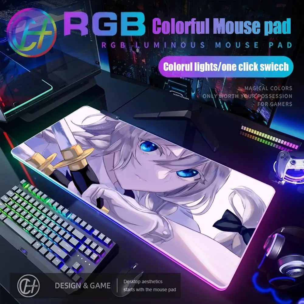 

HYBXAXC Touhou Project Mouse Pad RGB Anime Girl Izayoi Sakuya Kirisame Marisa Mousepad Gaming Mouse Pad Desk HD Large LED Light