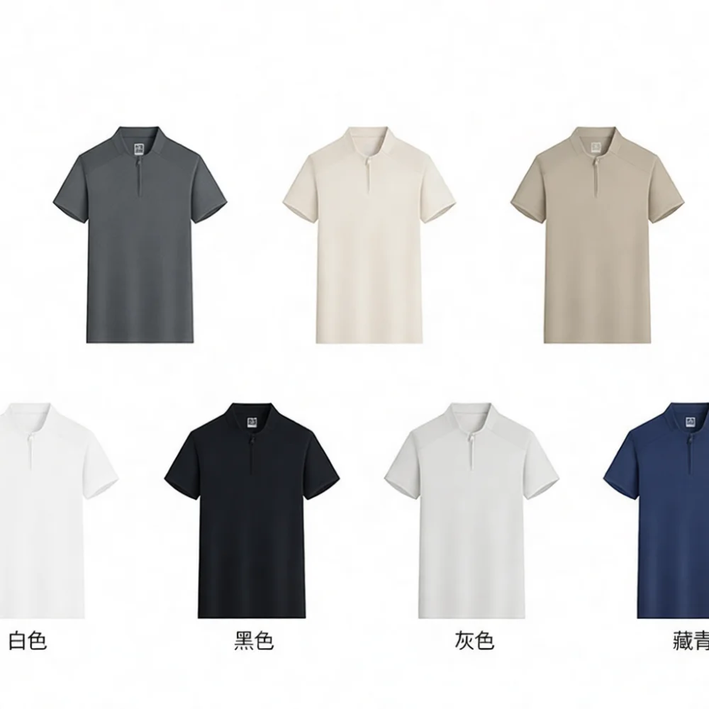 Mens Short Sleeve Polo Shirt Quick Dry Athletic Gym Running Top Half Zipper Stand Collar Breathable Casual Fitness Tee