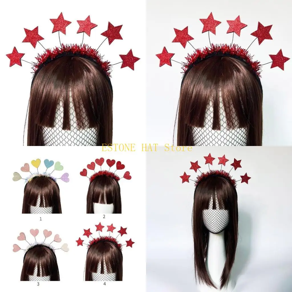 

49MF Rose-Selling Valentine's Day Heart Headdress Tinsel Headwear for Girls New Year Day of Commemoration Photo Props
