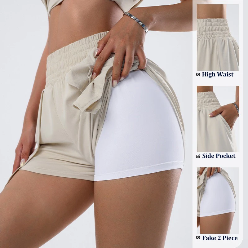 Aiithuug with Pockets Women Running Shorts 5'' Tummy Control Athletic Shorts Quick Dry Lightweight Workout Gym Shorts High Waist