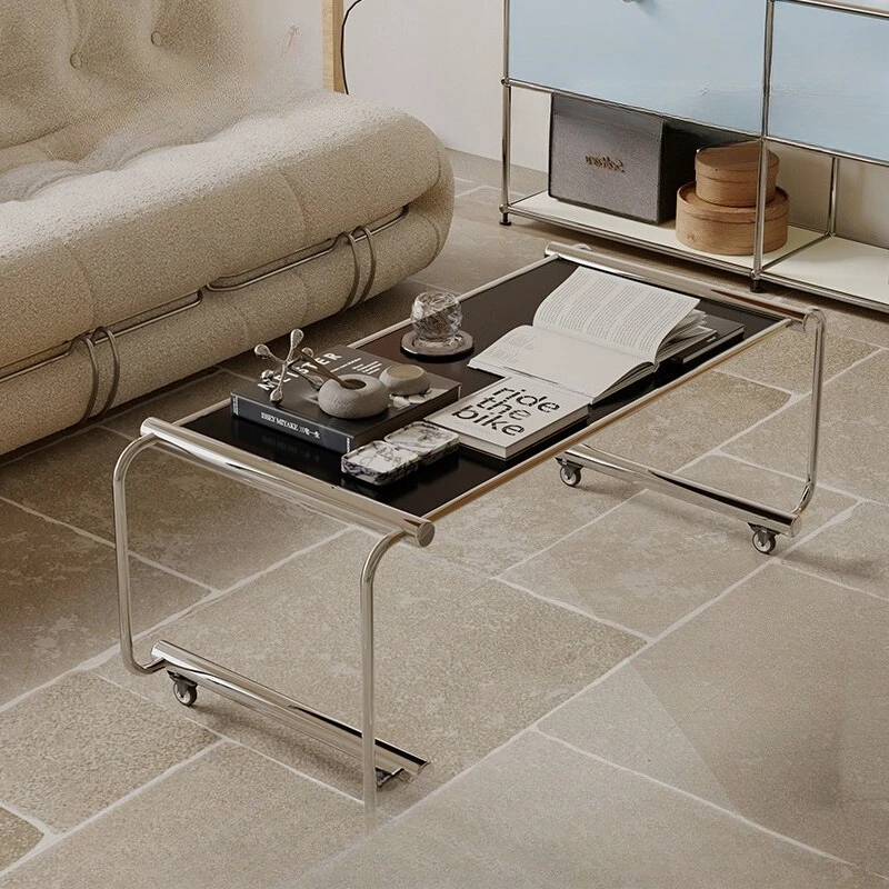

Movable Living Room Stainless Steel Glass Coffee Table Baohaus Ins Small Apartment Living Room Side Table Can Be Customized