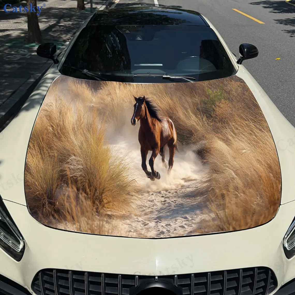 

Horse Running Car Hood Sticker PVC Self Waterproof Stick, Striking Auto Exterior Accessories Decor Protect Gift for Car Lover
