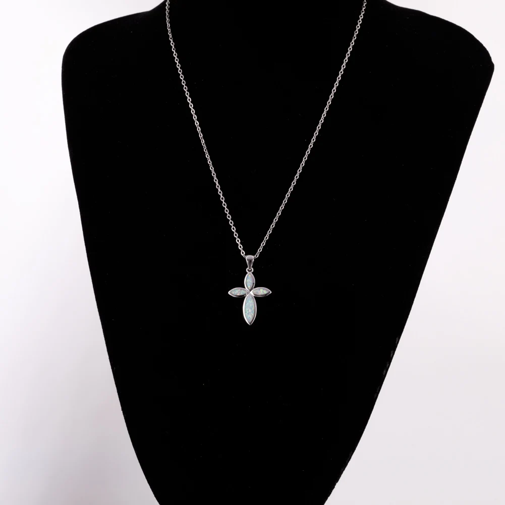 KONGMOON Infinity Cross White Fire Opal Jewelry for Women Pendant for Necklace