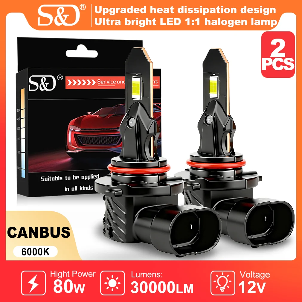 

S&D H8 H11 LED Canbus Light 9005 HB3 9006 HB4 Fog Light Bulb 80W 30000LM 6000K H7 H4 LED Headlight CSP Plug&Play for Car Driving