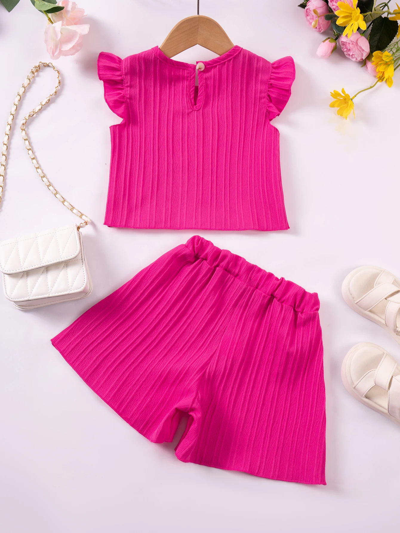 Girls' Summer Two-Piece Set Solid-Colour Sleeveless Round-Neck Top with Casual Shorts Fashionable and Versatile Children's Wear
