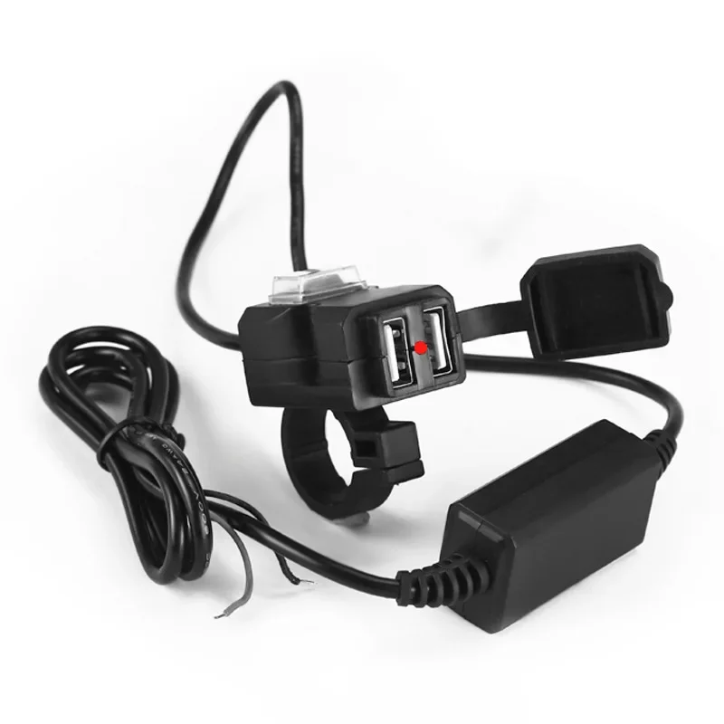 Dual USB Port Motorcycle Phone Charger With Switch Handlebar Rearview Mirror Mounted 5V 1A/2.1A Power Adapter Waterproof 9-24V