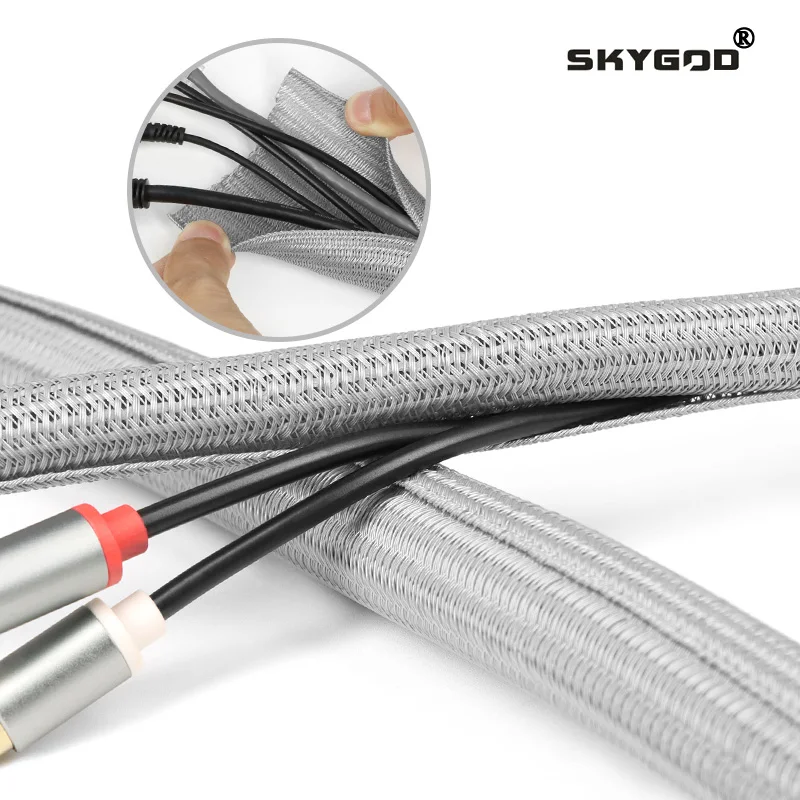 1-50m Self Closed Insulation Sheath 3mm~32mm Grey Flexible Cable Sleeve Home Office Wire Management Pet Anti Bite Line Protector
