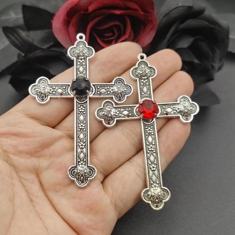 3pcs 77*52mm Goth Large Crystal Cross Connector Charm Punk Cross Crystal Pendant Jewelry DIY Handmade Making Accessories