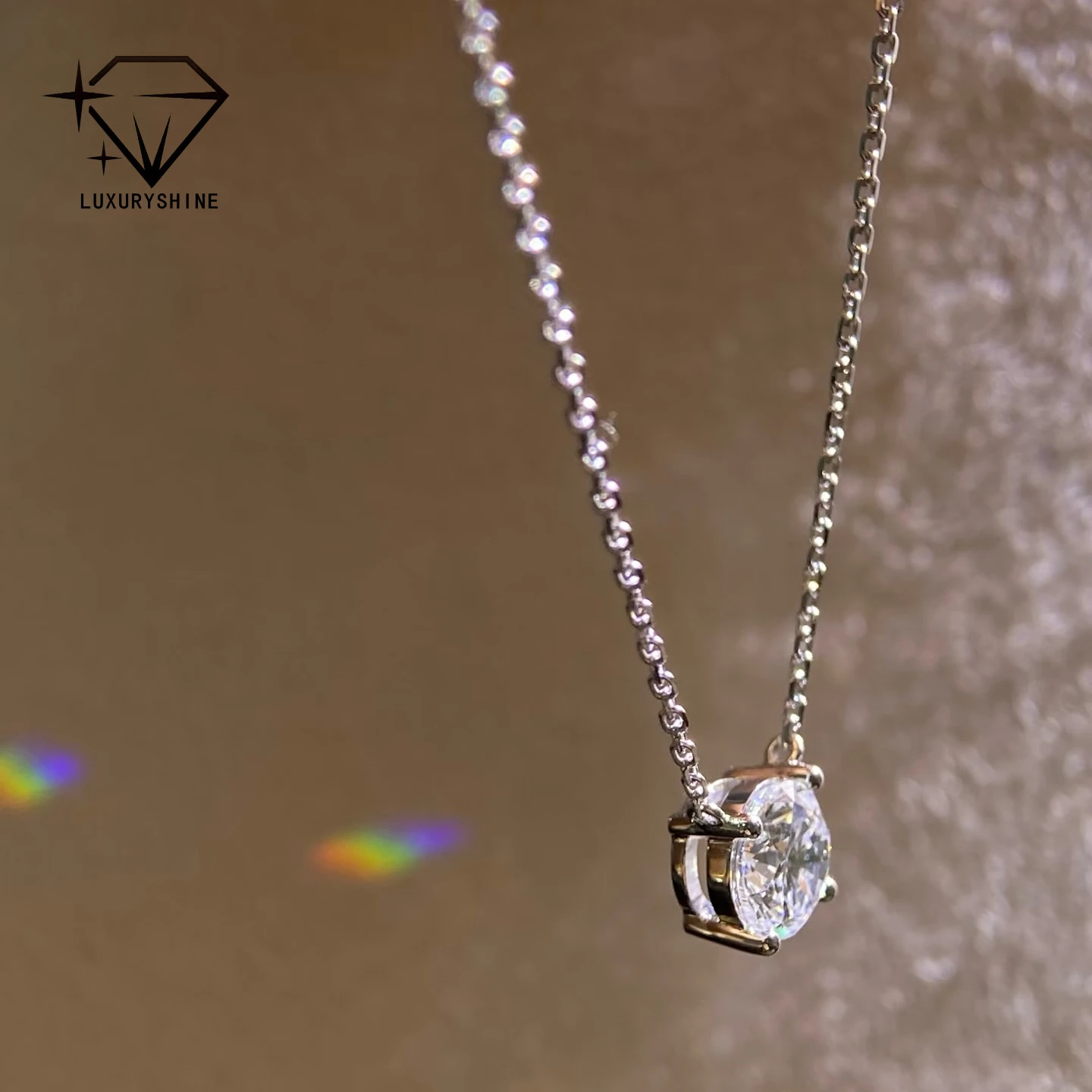 

LuxuryShine 1CT 2CT 3CT VS1 Clarity Lab Grown Diamond Pendant Single diamond Necklace D-F Color 18K White Gold custom Jewelry ﻿