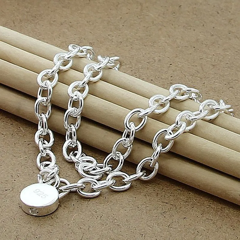 

925 Sterling Silver Round Lock Pendant Necklace 18 Inch Chain For Man Women Wedding Engagement Fashion Jewelry