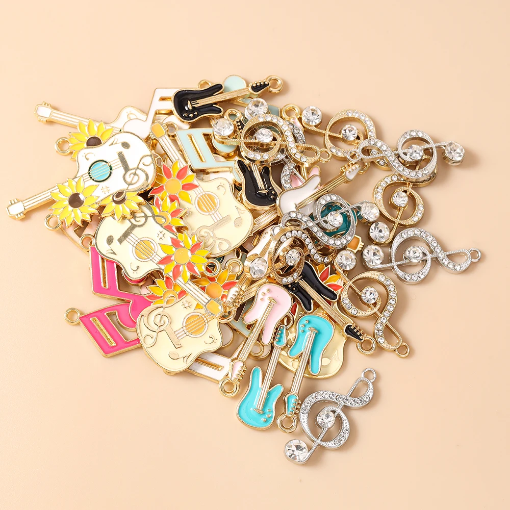 20 Stück niedliche, gemischte Emaille-Anhänger in Form von Musiknoten und Gitarren für die Schmuckherstellung, Ohrringe, Anhänger, Halsketten, Armbänder, DIY-Bastelarbeiten und Accessoires. – Detail 3