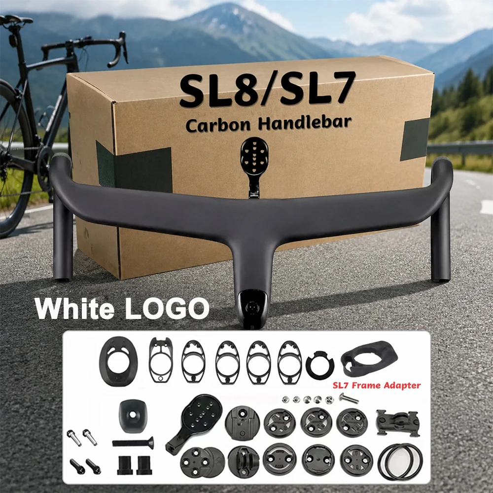 SL8 1:1 T1000 Full Carbon Road Bike Handlebar White LOGO Internal Cable Integrated Cockpit Di2 Road Bike Handlebar Bicycle Parts