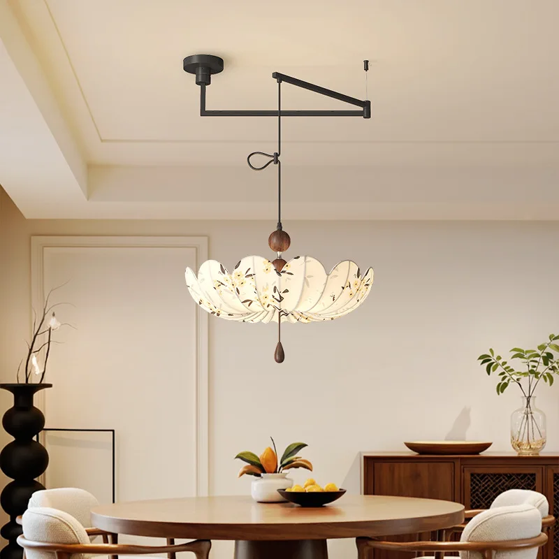 Mid Ancient Southern Style Chandelier Retro and High-end Fabric Pendant Lights Living Room Dining Room Bedroom LED Hanging Lamps